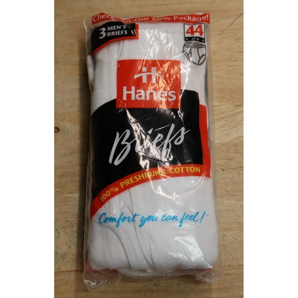 Size 44 Vintage 1996 Hanes Men's Briefs 3 Pack Brand‎ New Cotton White